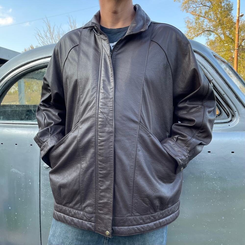 🔥Vintage Preston & York Genuine Leather Mens Brown Classic Bomber Jacket Size 1X